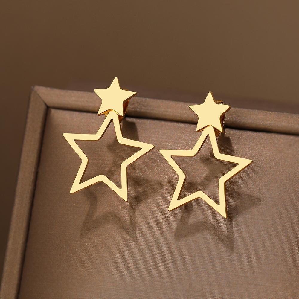 Stainless Steel Earrings New Classic Kpop Sweet Double Stars Temperament Girl's Daily Wear Pendants Earrings For Women Jewelry