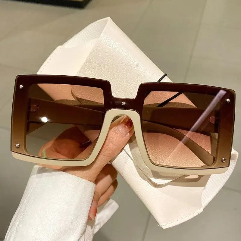 Square Oversized One-pieces Sunglasses Men Women Trendy Gradient Goggle Eyewear Fashion Luxury Brand Design Sun Glasses