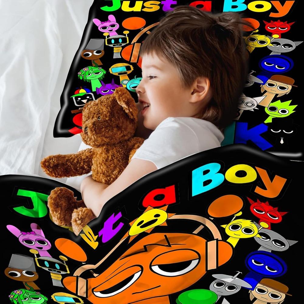 Set husă pilotă Sprunki Kids Single cu 2 fețe de pernă, Husa pilotă 135 x 200 CM Imprimată 3D, Cadouri Calde pentru Fanii Jocuri