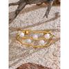 Yhpup 65mm Elegance Simulated Pearls Layered Hollow Cuff Bracelet Bangle 18K Gold Color Stainless Steel Chic Wrist Jewelry