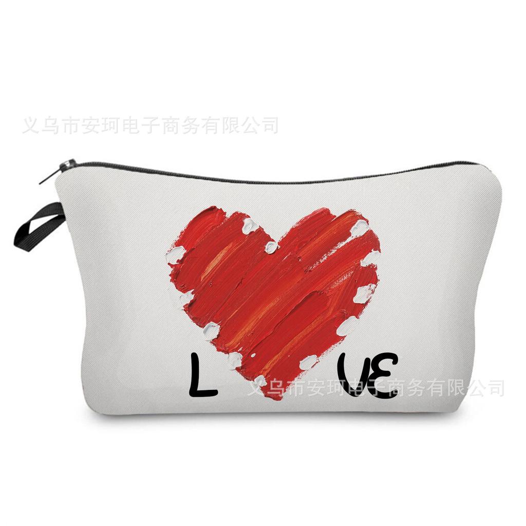 Women Hearts Print Cosmetic Bag Toiletries Organize Travel Storage Case KTB