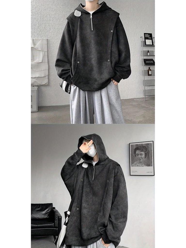 Men's Plus Size Trendy Tie-Dye Half-Zip Hooded Sweatshirt - Autumn/Winter Niche Design
