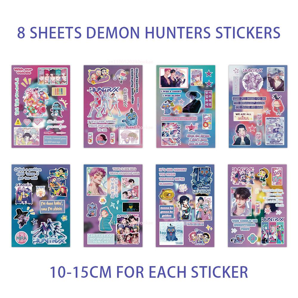 New 8Sheets K-POP Demon Hunters Sticker Film Television Peripheral Computer Decorative Stickers Waterproof Vinyl Toy Kid Gifts