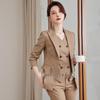 Khaki Professional Women's Three-Piece Suit Set - Commuter Style Formal Vest for Autumn/Winter
