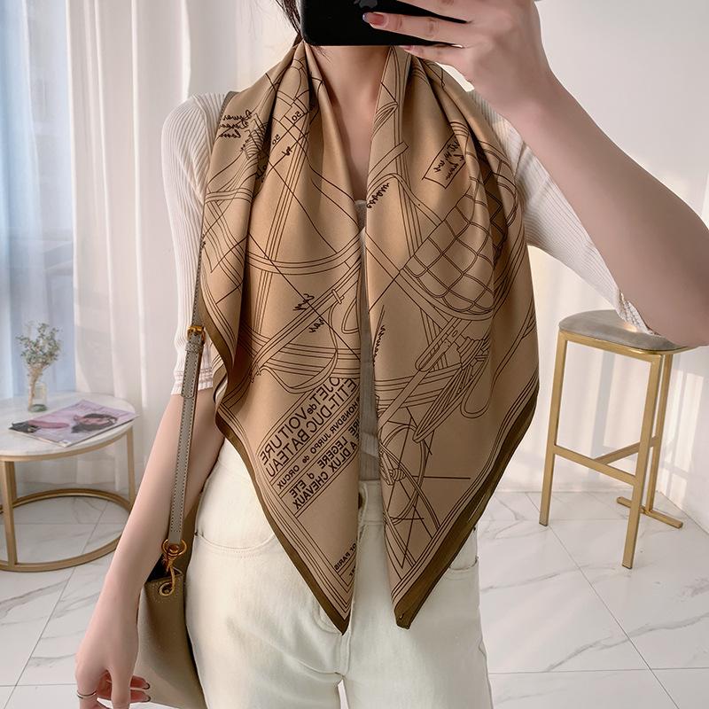 Spring square scarf silk scarf French retro women's simple and versatile foreign style fashion temperament twill silk scarf batch