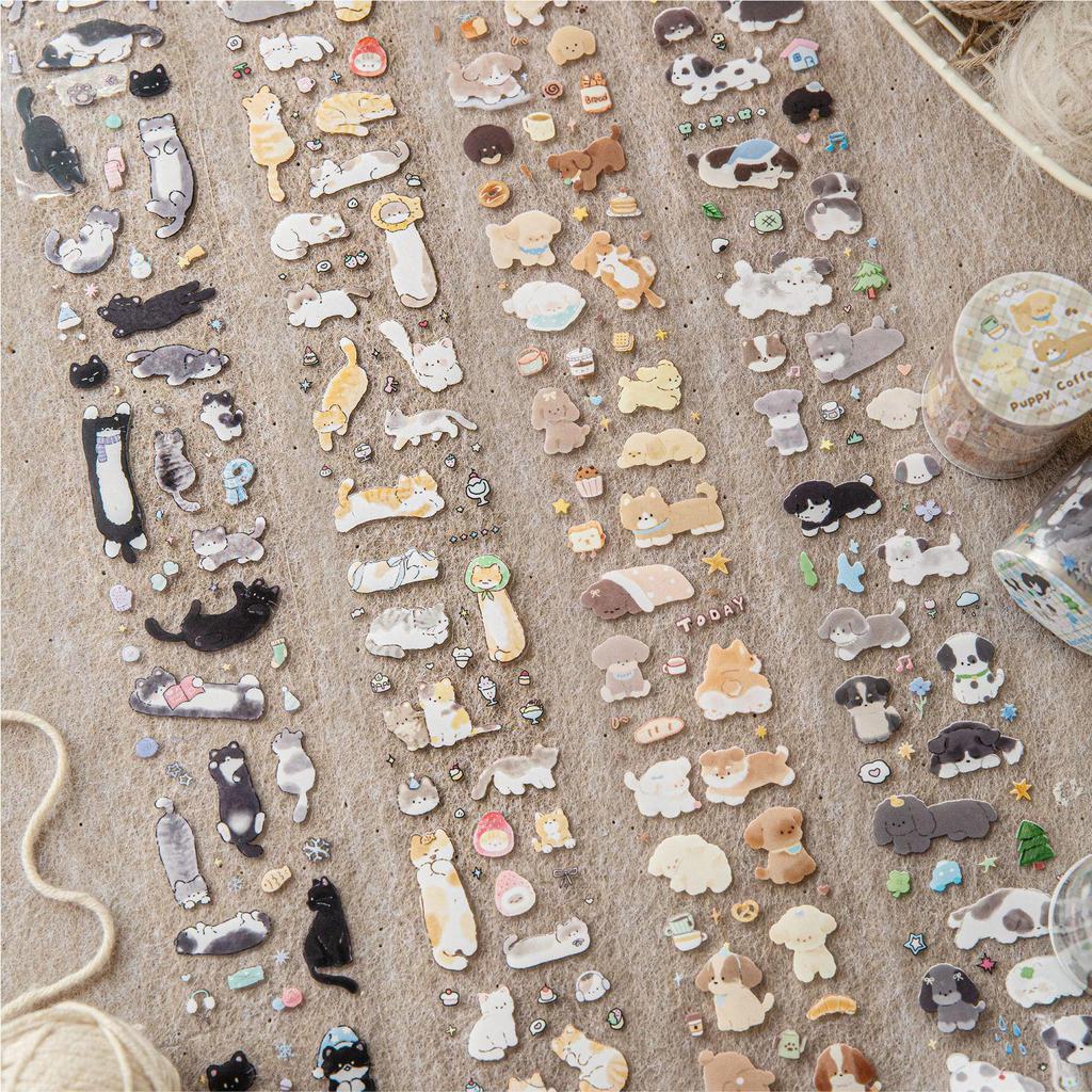 MomoPET Die-Cut Tape: Cats & Dogs - Cute DIY Scenery Stickers for Journals and Collages