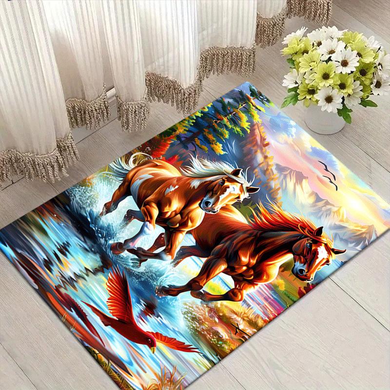 1pc Running Horse Print, Design Indoor Area Rug - Soft, Anti-Slip, and Durable Gaming Room Decor for Bedroom, Living Room