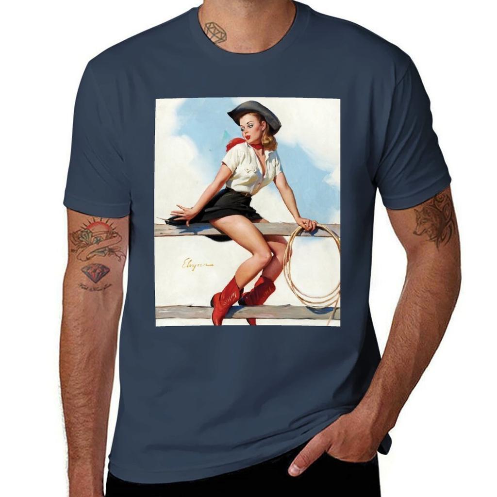 Cowgirl On Fence Vintage Pin Up Tshirt Plus Size Comfort Fit Tee Tshirt