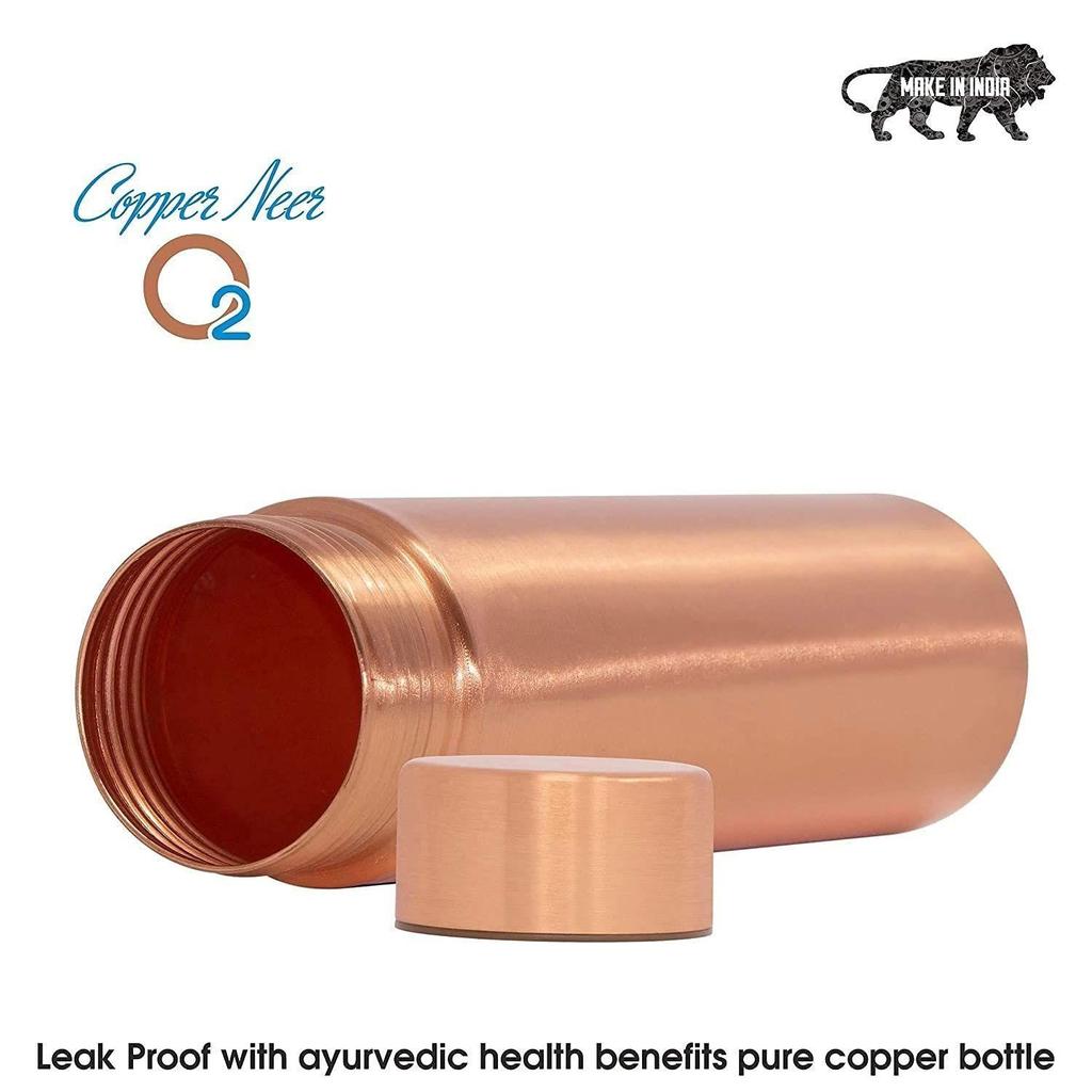 Kupfer-Wasserflasche mit fortschrittlichem Auslaufschutz, Ayurveda, Yoga Gesundheitsvorteile (500ml, 1 Stück) mit Lack beschichtet