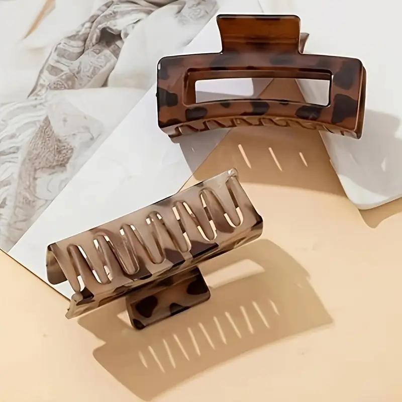 2Pcs Women Hair Accessories Hair Clips for Styling Elegant Leopard Print Hair Claw Clips Rectangular Plastic Shark Clips