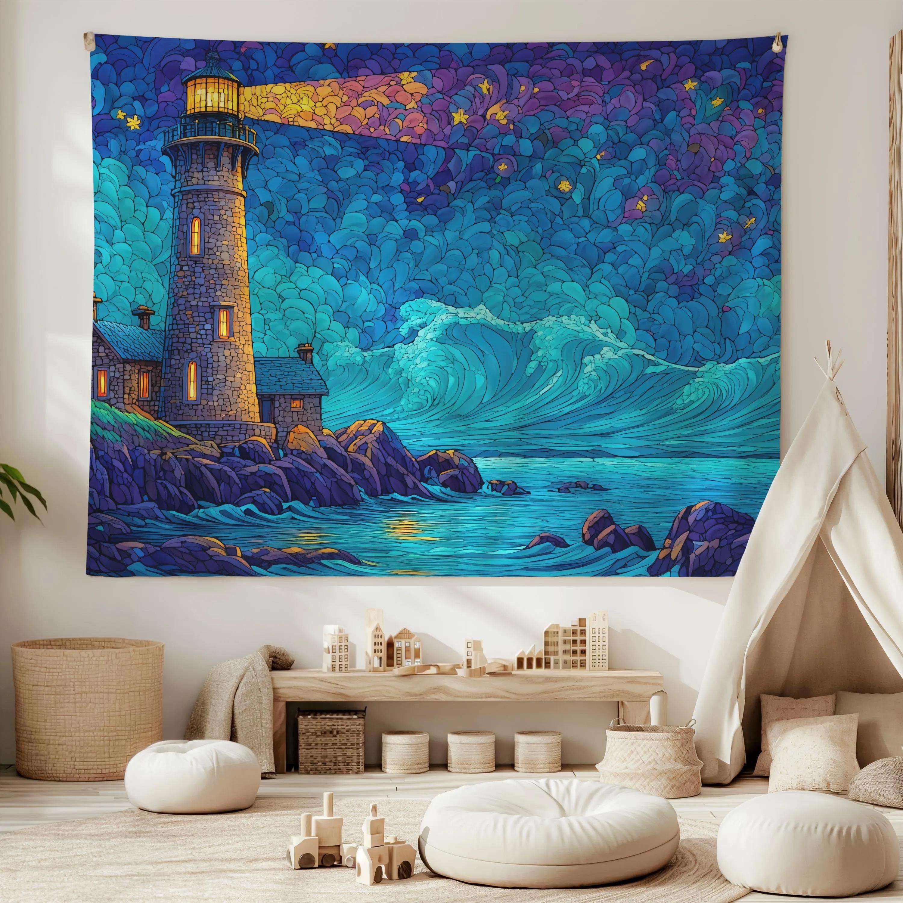 Van Gogh Style Dreamy Tapestry Ins Style Background Cloth Atmosphere Decoration Wall Cloth Room Decoration 100X70CM