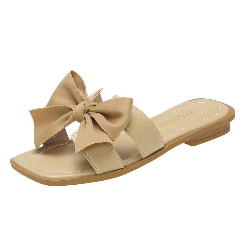 Women's Summer New Style Casual Flat Shoes for Outdoor Wear, Fashionable and Versatile Butterfly Bow French One-piece Slippers