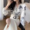 Design Sense Lace-Up Cross V-Neck Floral Women's Cardigan Set - Long Sleeve Short Top for Early Autumn