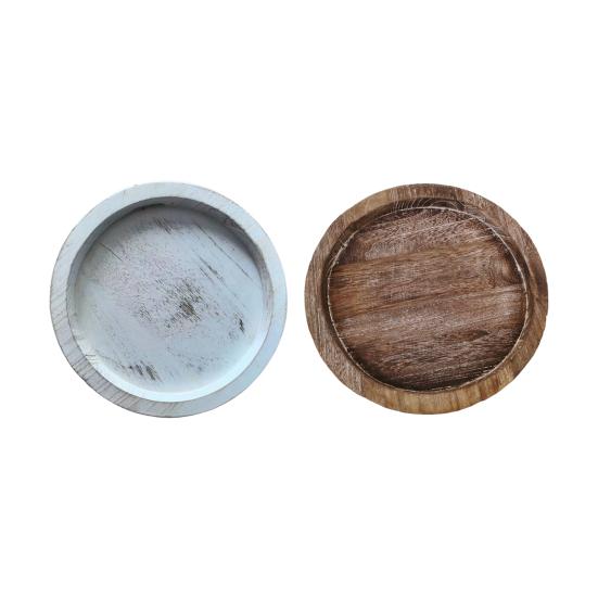 Dřevěný podnos pod svíčky Rustikální kulatá dekorativní farmářská stolní dekorace Bílý nátěr