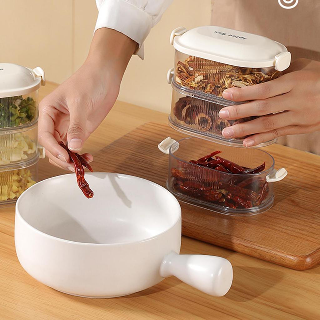 Stackable Spices Storage Boxes Plastic Seasoning Jar Multi-Layer Food Container Crisper Cereal Coffee Beans Sealed Organizers