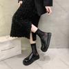 Comemore Baotou Thick Bottom Temperament Half Slippers for Women Autumn New Patent Leather Black Mules Flat Black Slides Loafers