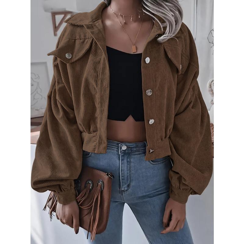 Women Loose Lantern Long Sleeve Corduroy Casual Short Jacket Outerwear