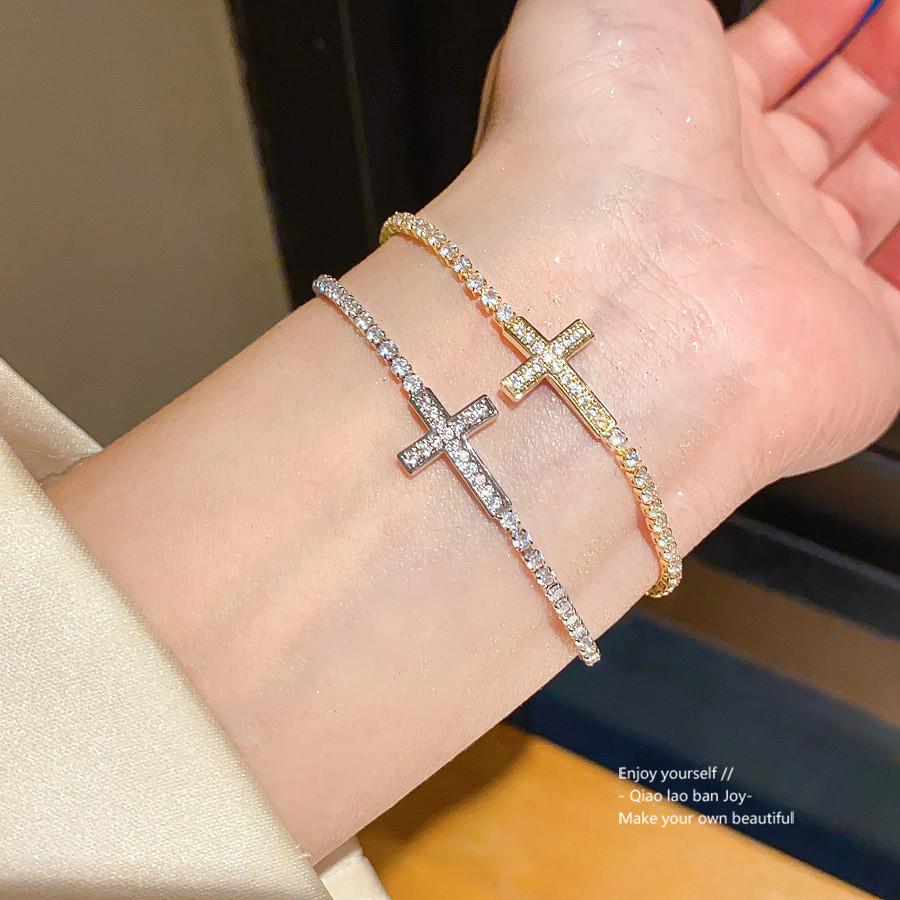 Geometric Cross Bracelet With Zircon Stones For Women Office Wear