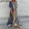 Women's Fashion-Forward Printed V-Neck Three-Quarter Sleeve Dress