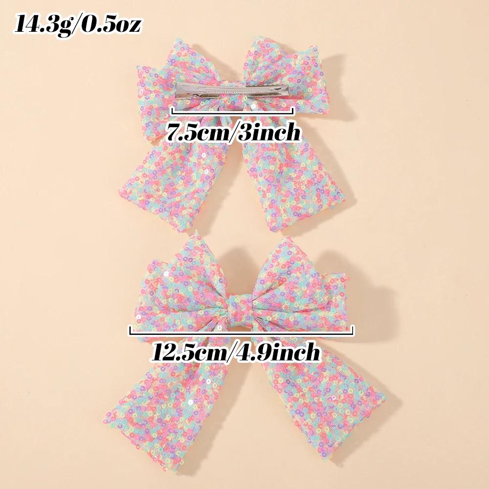 Baby Girls Christmas Glitter Sequins Big Bow Hair Clip 4.9'' Bowknot Hairpins Sweet Cheerleading Festival Headwear