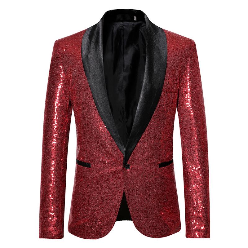 

Men Nightclub Prom Suit Coats Mens Costume Stage Clothes Shiny Gold Sequin Glitter Embellished Blazer Jacket XXL червоний