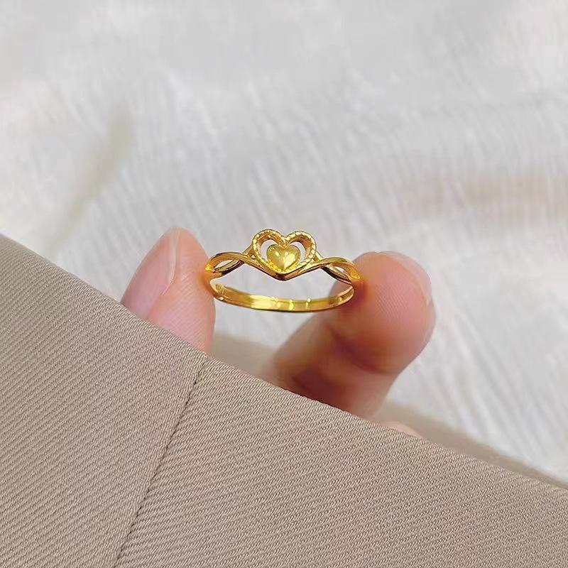 

Gold Plated Heart-to-Heart Open Ring - Women s Light Luxury Stackable Brass Design