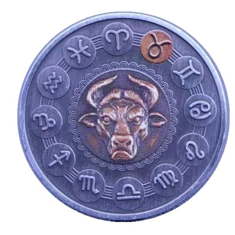 Twelve zodiac dual color commemorative coin, nickel ancient silver coin, sun and moon god, wish, angel, birthday gift, Christmas gift