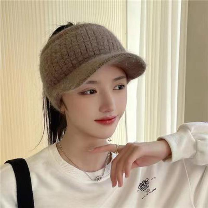 Autumn and Winter Ear Protection Plus Velvet Warm Empty Top Hat with Ponytail and Fashionable Baseball Cap Versatile Women's Cotton Hat New