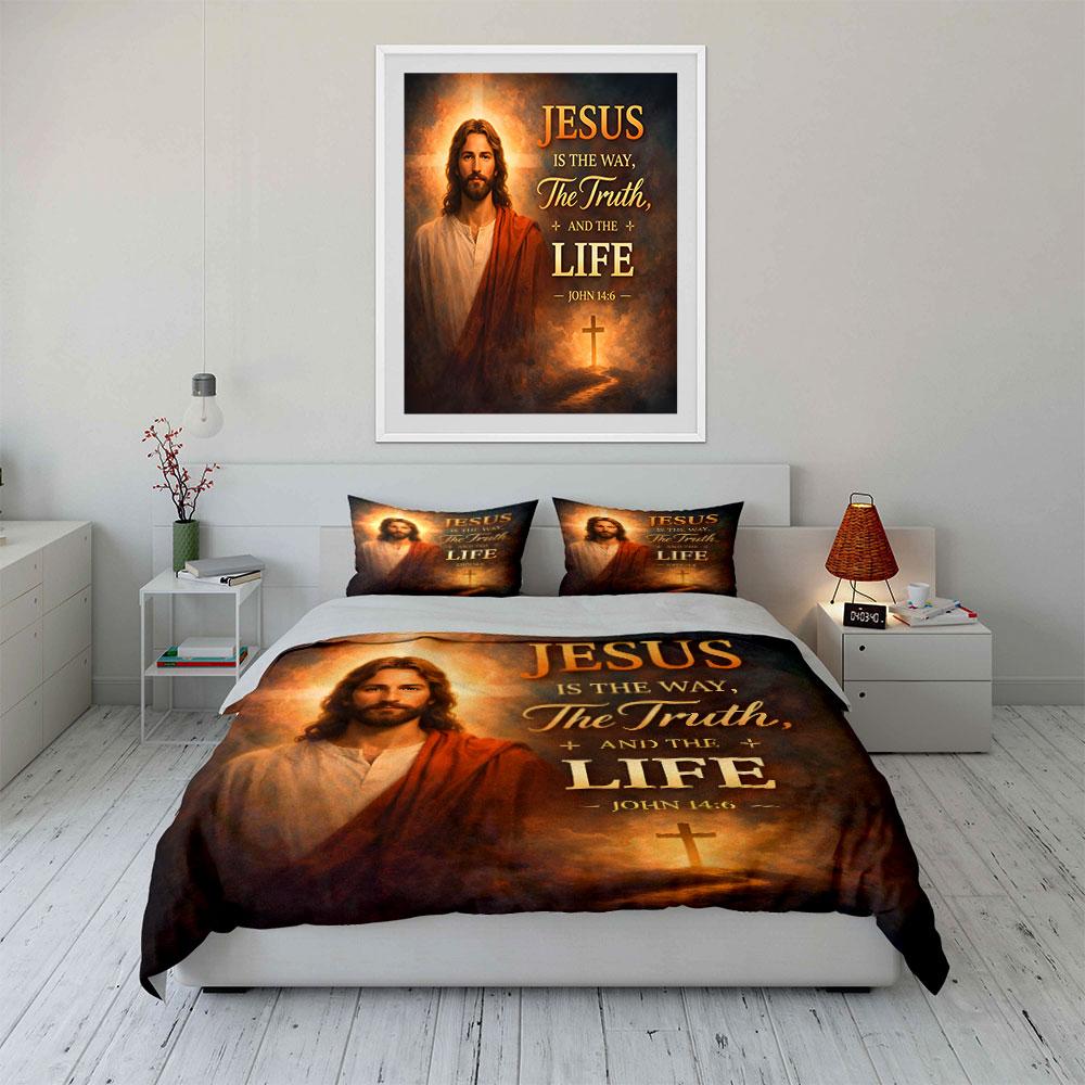Jesus Biblical Quote Design Bedding Duvet Cover Set (1*Duvet Cover 2*Pillowcases, without duvet insert)