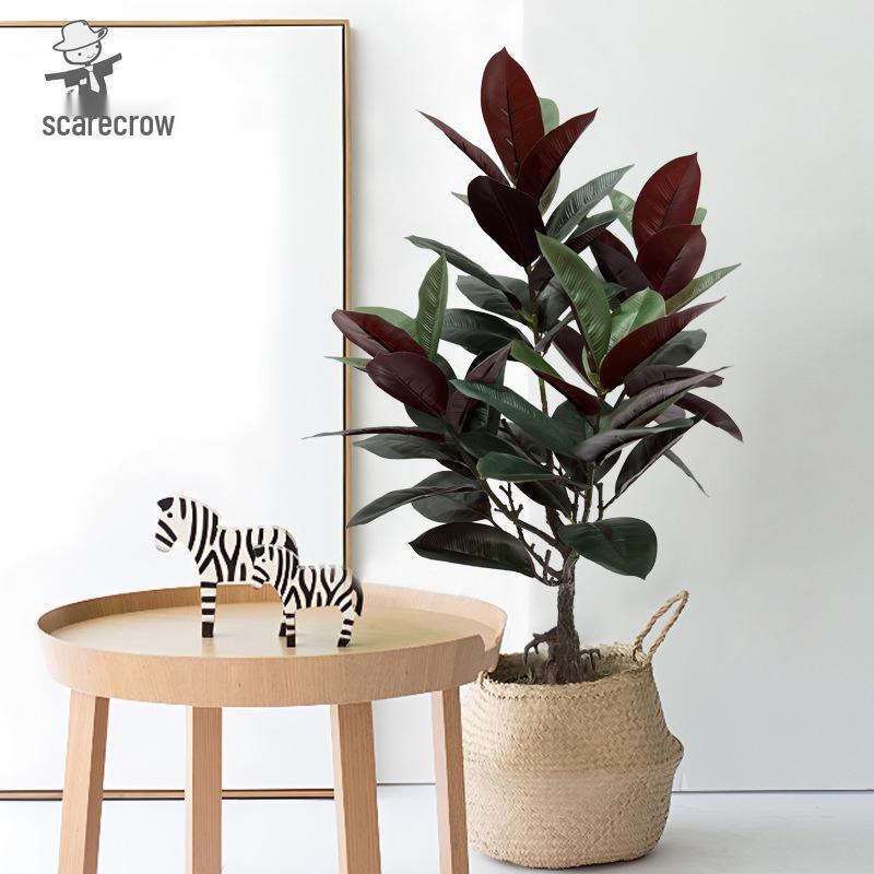 High-End Artificial Rubber Tree in Pot for Home, Living Room, or Garden Decor