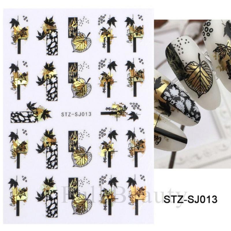 Cotton Flowers Transfer Decals 3D Nail Stickers Gold Leaf Nail Adhesive Sliders Nail Manicure Decorations