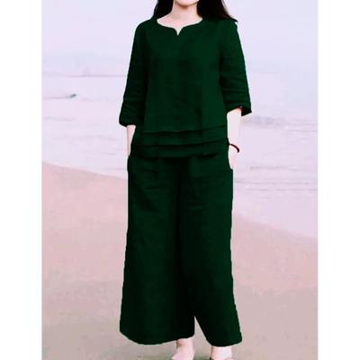 Indian Designer Cotton Slub Kurta Palazzo Cord Set Women Party Wear Top Tunic VF-20198