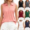 Summer New Women's Solid Color Lapel Loose Sleeveless Tank Top Vest, Casual T-shirt Top for Amazon Cross-border Trade