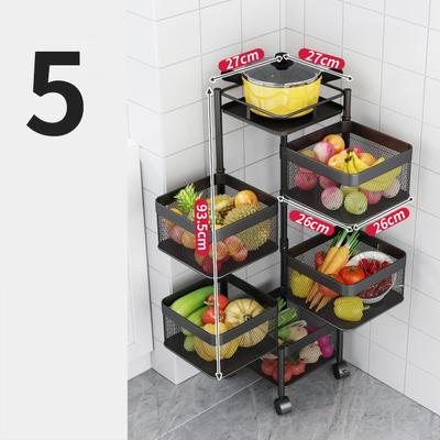 Kitchen Storage Rotatable Rack Stable Metal Revolving Basket with Wheels for Fruit VegetableSquare