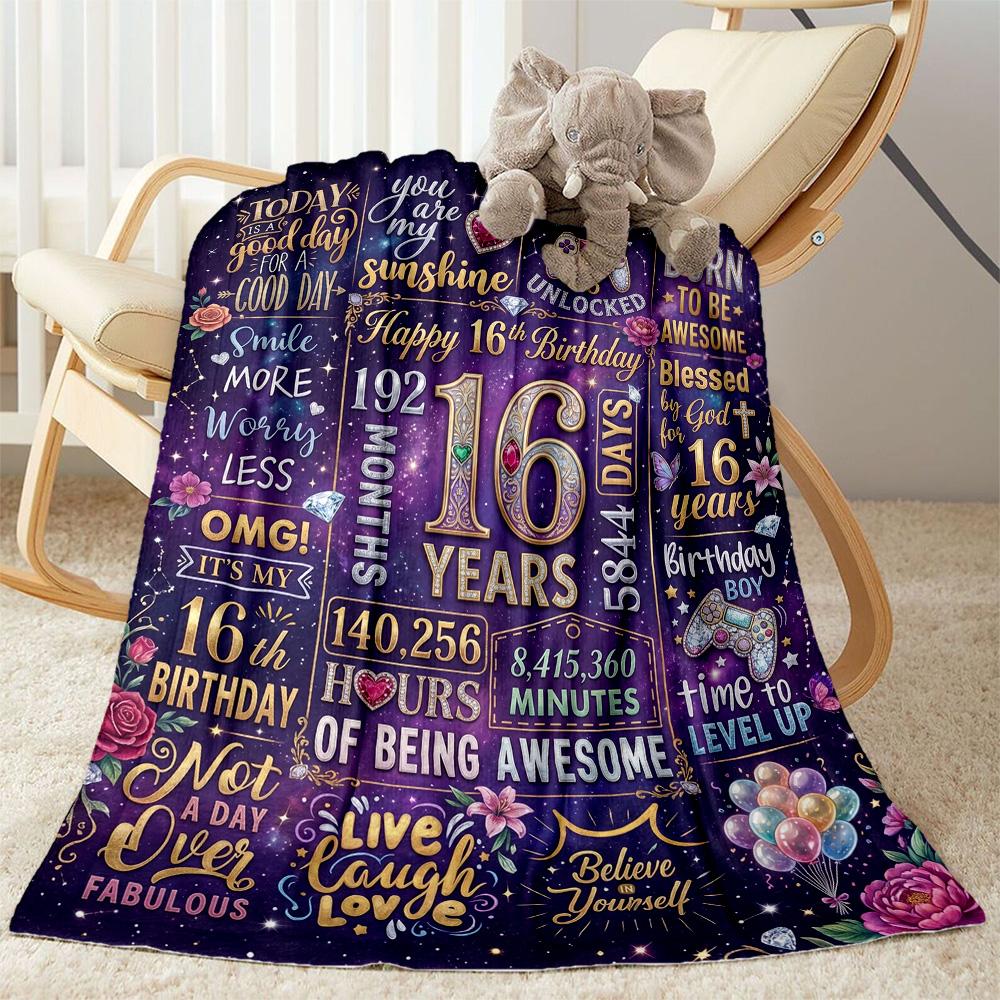 Happy 16th Birthday Celebration Blanket Soft & Cozy Great for Chair Bedding Livingroom Four Seasons Universal Modern Style