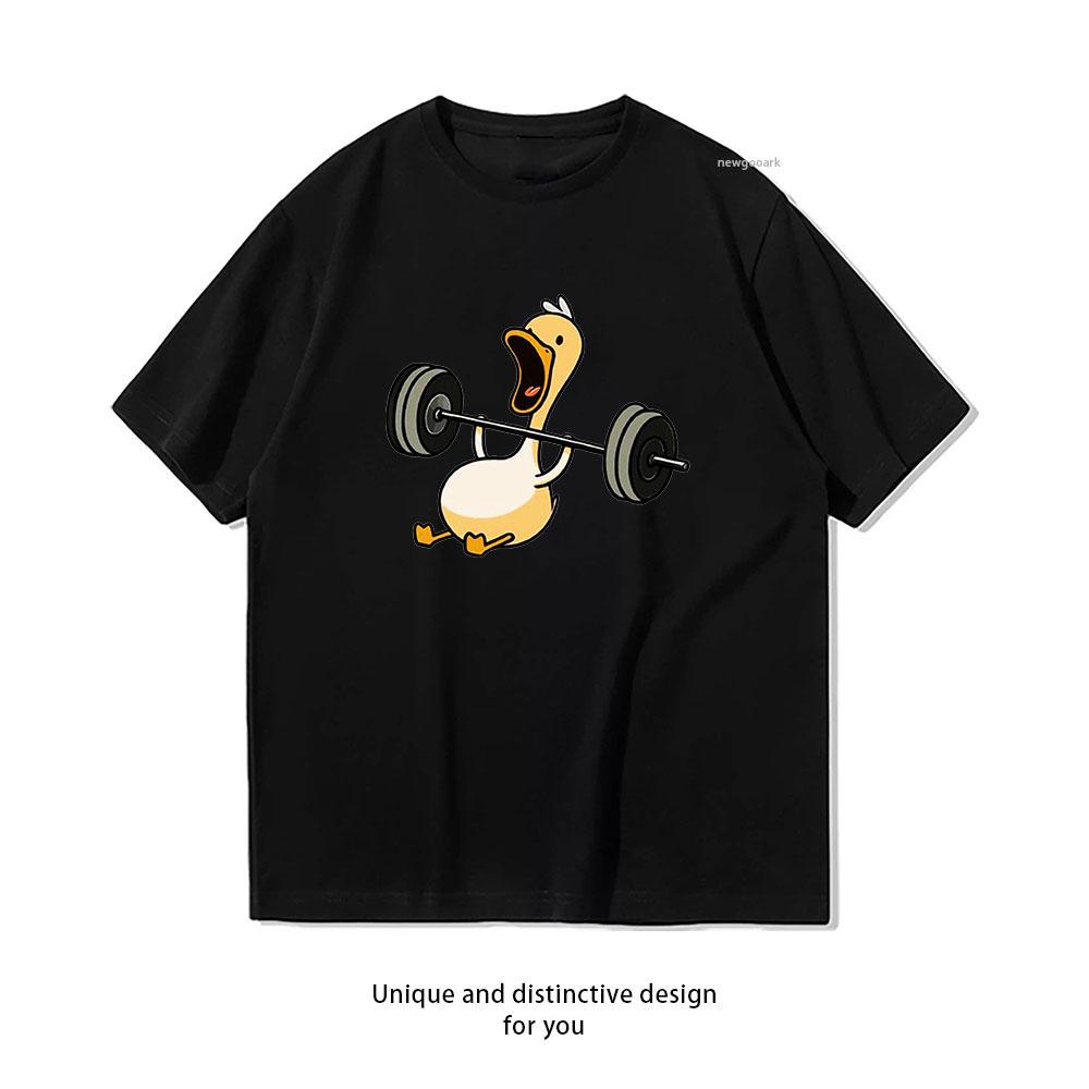 Funny Gym Duck Weightlifting Tshirt Woman Man Casual Cotton Graphic T Shirts Creative Adult Oneck Streetwear Boyfriend