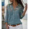 Printed LapelShort-sleeved Loose Top Print Lapel Short sleeve Loose Button Top