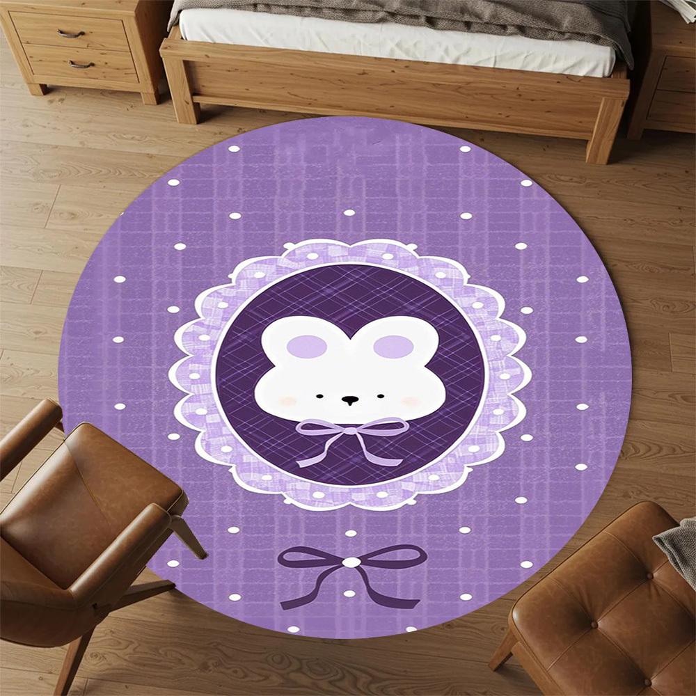1PC Bunny Purple Bow Round Chair mat Area Rug - Non-Slip, Floor Mat for Office, Bedroom, home decor Christmas Gift c0528061