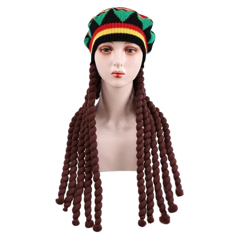 Funny Knitted Dreadlocks Wig Bob Hat for Women Men Braided Wig Hat Handcrochet Beanies Hat Pullover Hat Headwear