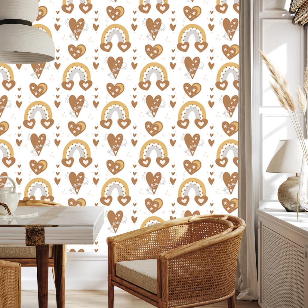 Rainbows and Butterflies Boho Orange Wallpaper for Living Room and Bedroom 50x1000