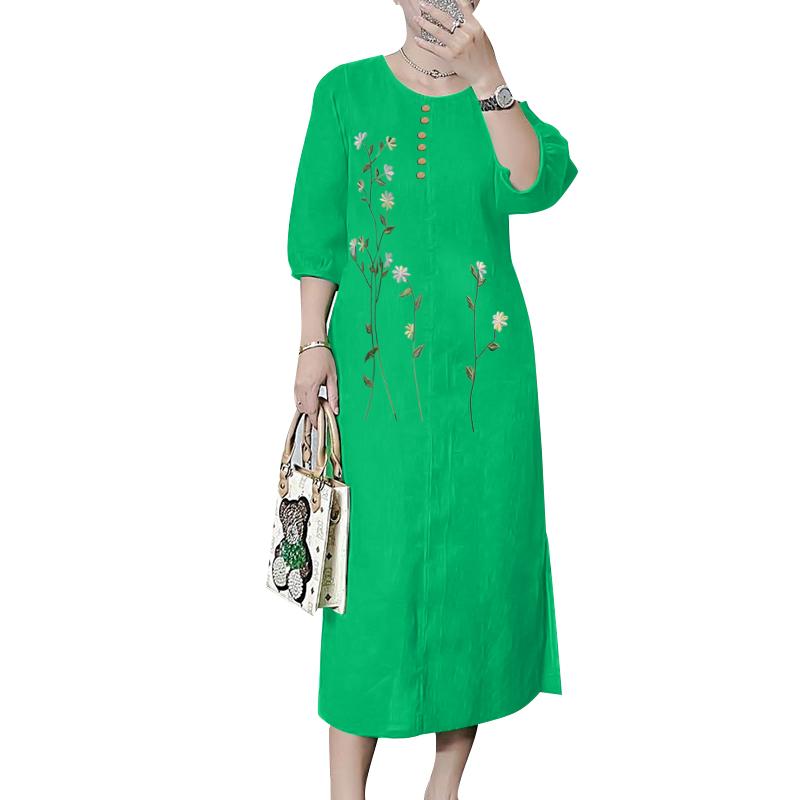 

ZANZEA Женское повседневное платье с рукавами 3/4, свободное, с цветочной вышивкой, длинное 3XL зелёный