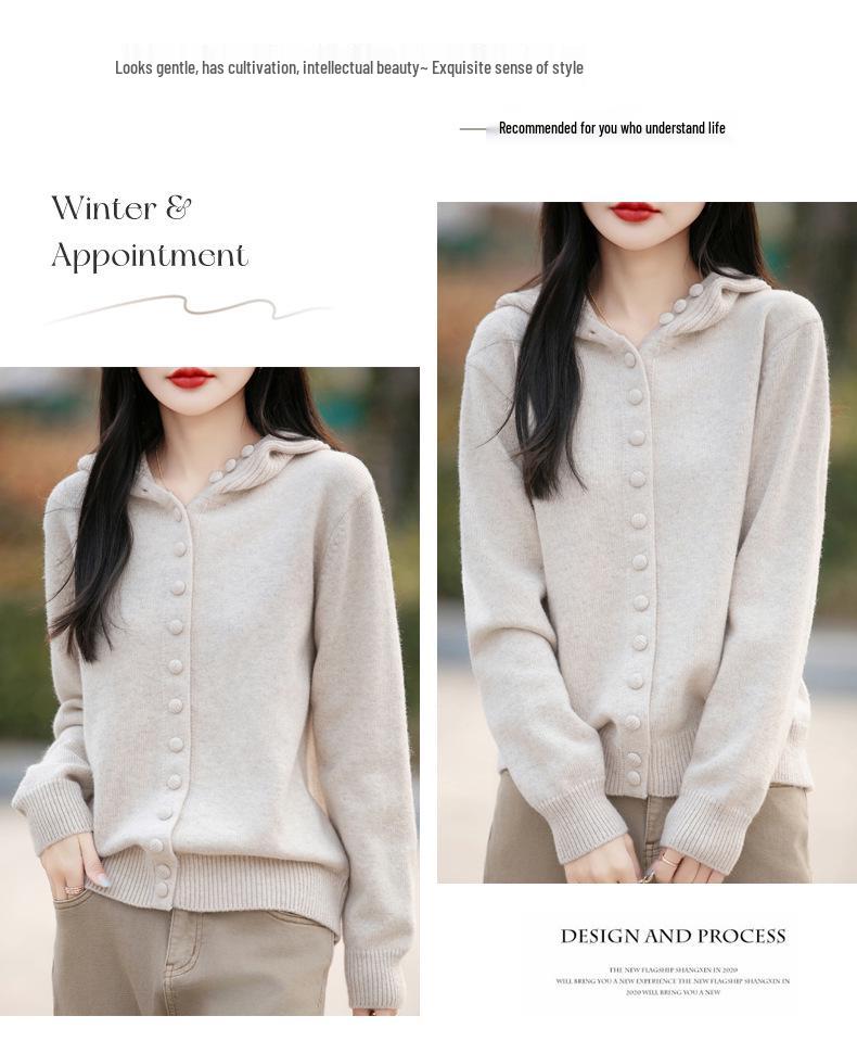 Women's Trendy Multi-Button Hooded Cardigan Sweater - Autumn/Winter Knit Outerwear, Loose & Stylish Ins Design