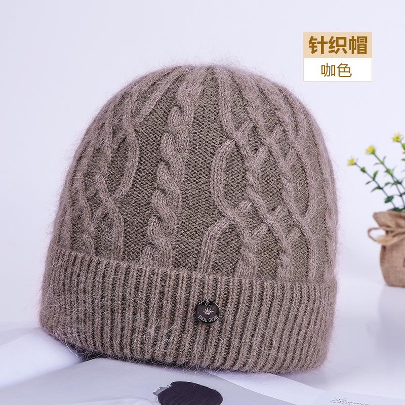 Middle-aged Old Man Hat Female Autumn and Winter Mother-in-law Wool Hat Piled and Thickened Rabbit Hair Warm Elderly Knitted Hat