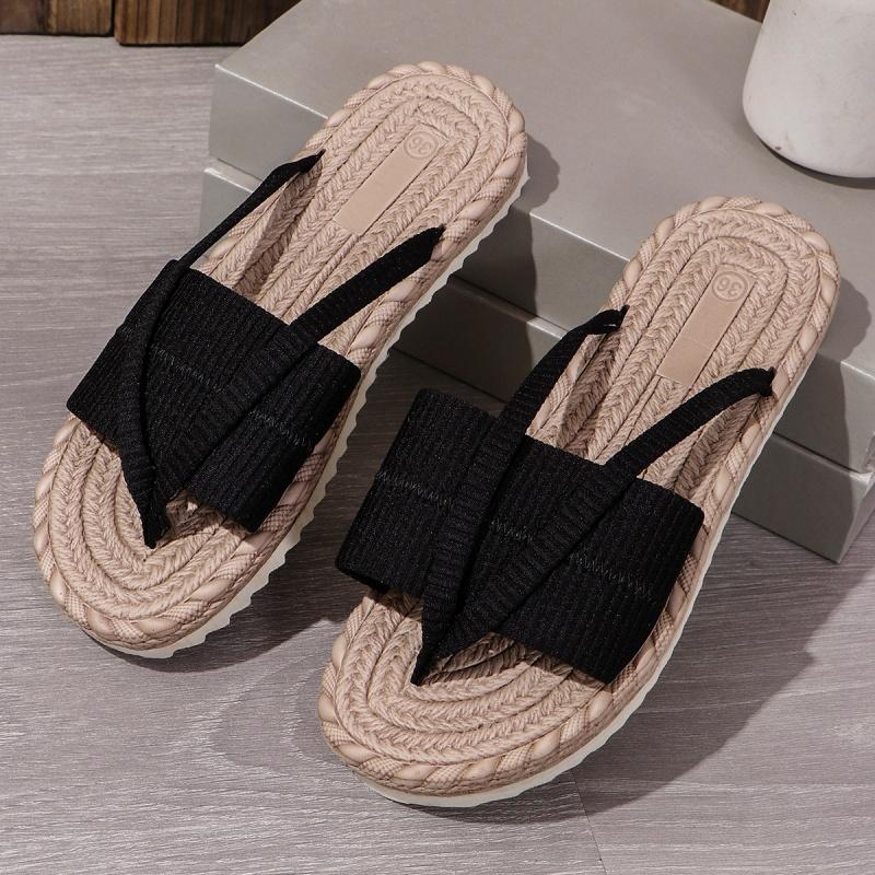 Fashion Green Fabric Flip Sole Summer Beach Shoes with Flat Heels and Slippers for Women's Simple One Line Beach Flat Shoes