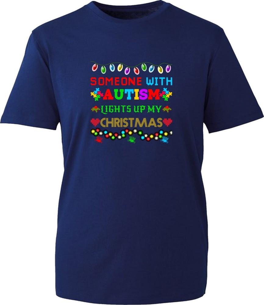 Someone With Autism Lights Up Christmas TShirt Xmas Awareness Xmas Lights Top S