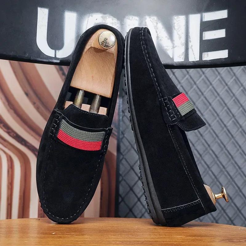 Fashion Men's Flat Shoes  New Comfort Non Slip Wear-resistant Casual Shoes Striped Breathable British Style Round Toe Shoes 2024