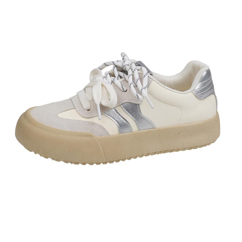 Casual sports board shoes women's autumn new versatile thick sole heightening soft sole leather surface niche student sports and leisure shoes