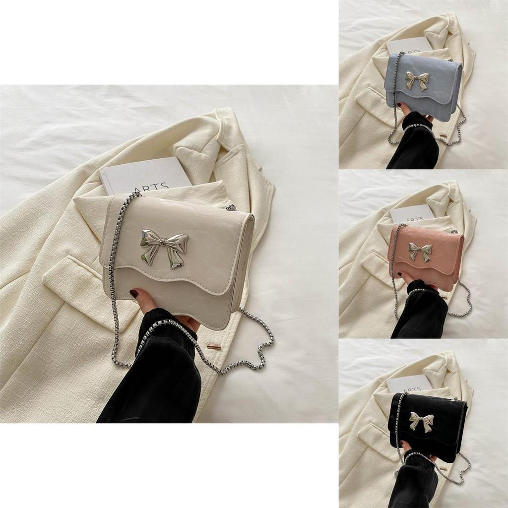 Trendy Black Blue Pink White Pu Small Square Handbag With Chic Chain Strap Design