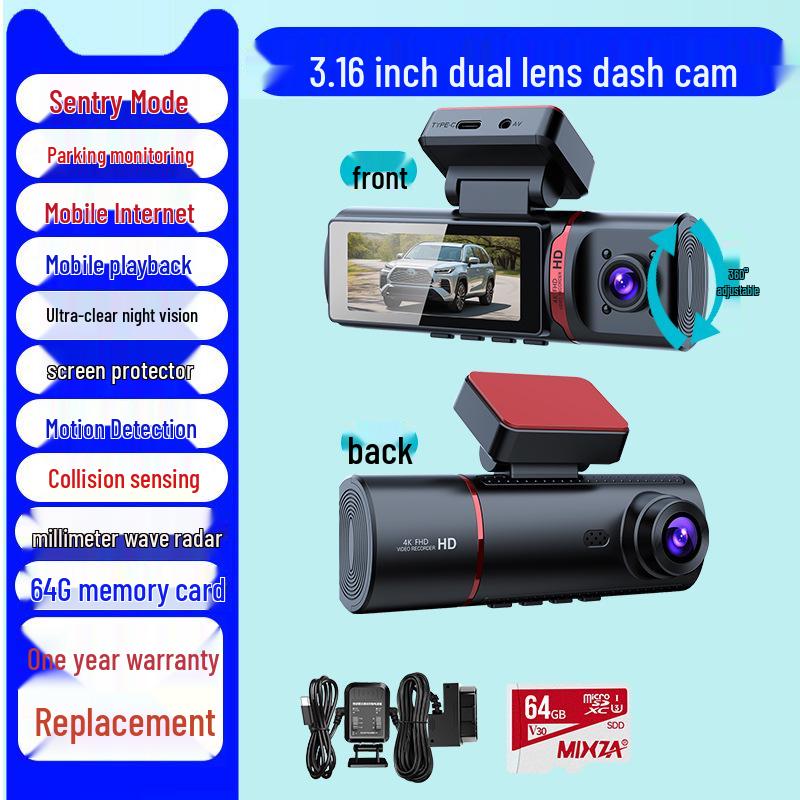 2025 Wireless 360° Dash Cam with Sentinel Mode & 24-Hour Parking Monitoring