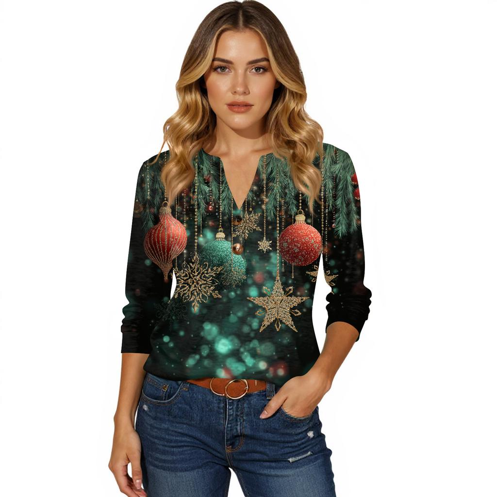 Women's T Shirt Print Button 3/4 Sleeve Daily Weekend Fashion Basic V- Neck Regular Top